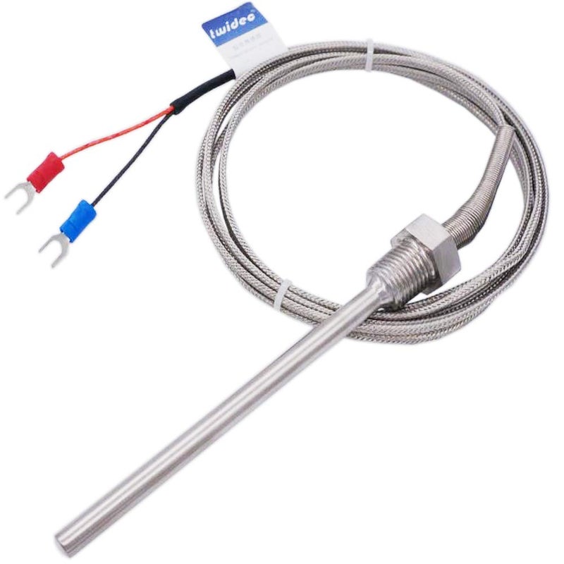 Twidec /2M NPT 1/4" inch (6X100MM) Pipe Thread Temperature Sensor Probe Two Wire Temperature Controller (0~600℃) 304 Stainless Steel K Type Thermocouple MT-205-1/4 - Image 1
